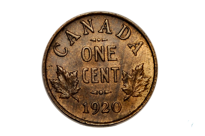 1920 Canadian Cent Small Size - Uncirculated, Beautiful Luster and Color - One Cent Canada Small 1920 Canadian Penny
