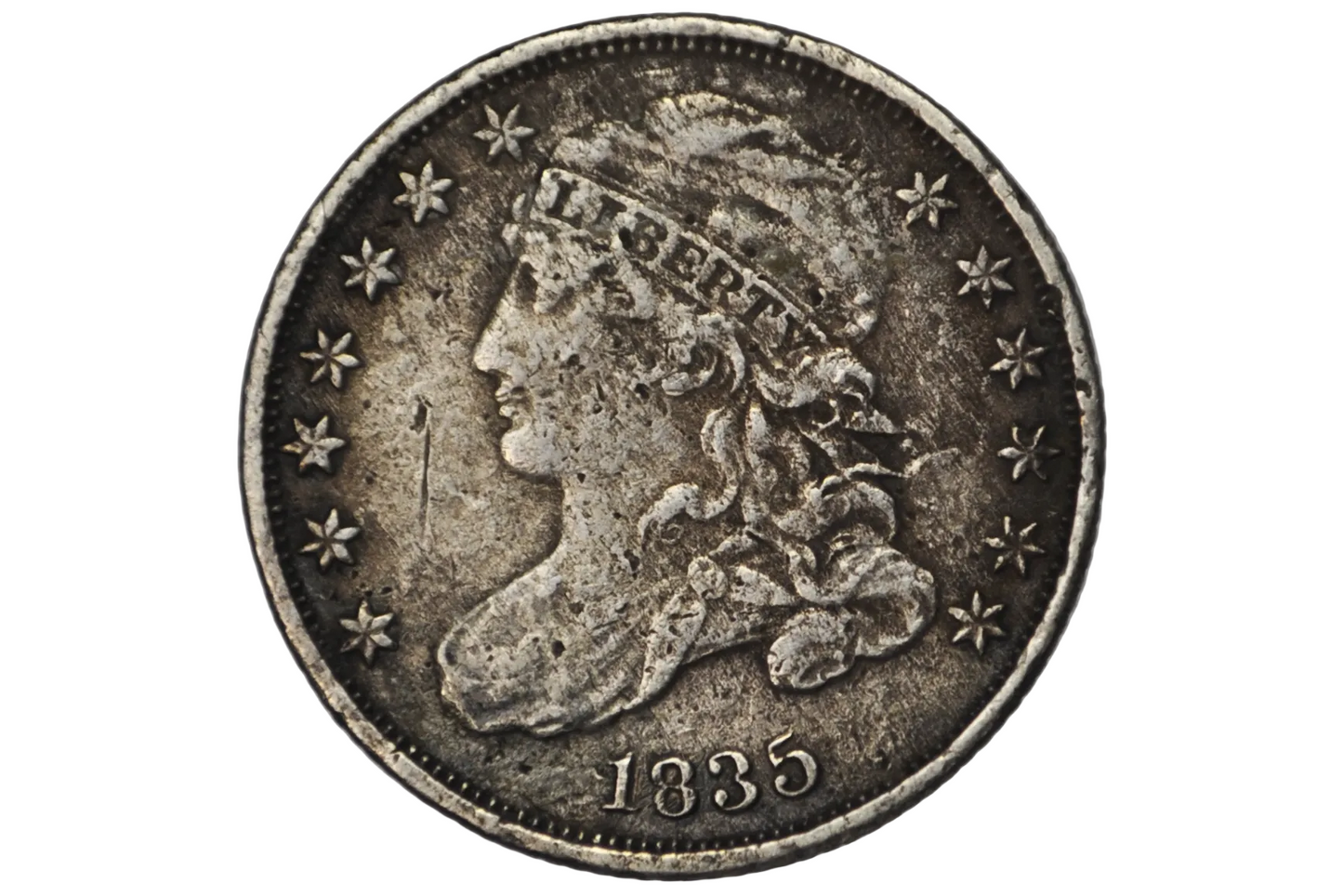1835 US One Dime. Part of the Capped Bust series. 