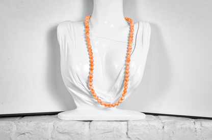 Peach Tide Polished Coral Bead Necklace - Sterling Clasp