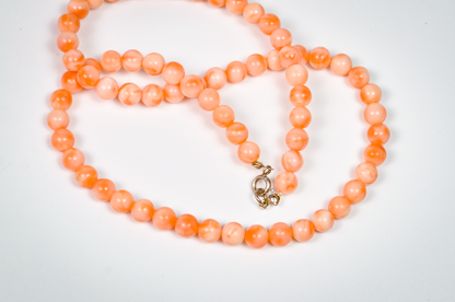 Peach Tide Polished Coral Bead Necklace - Sterling Clasp