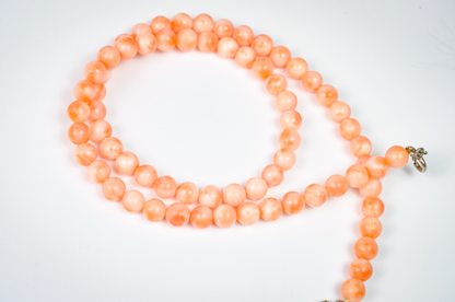 Peach Tide Polished Coral Bead Necklace - Sterling Clasp