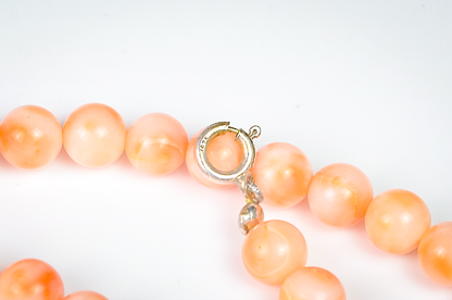 Peach Tide Polished Coral Bead Necklace - Sterling Clasp