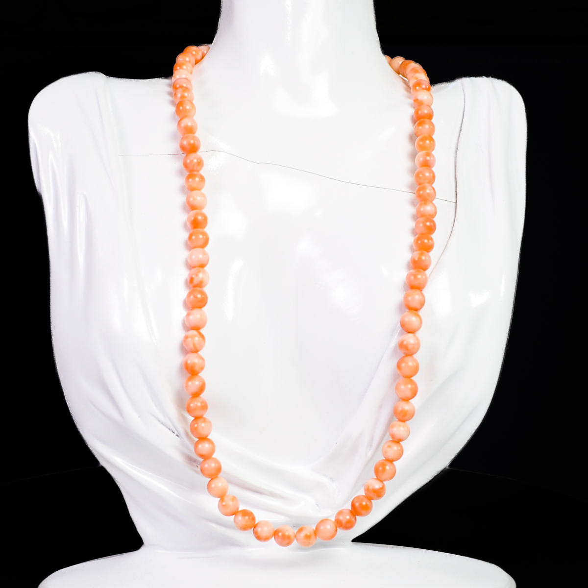 Peach Tide Polished Coral Bead Necklace - Sterling Clasp