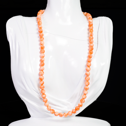 Peach Tide Polished Coral Bead Necklace - Sterling Clasp