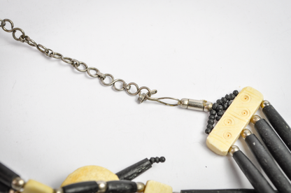 Native Rustic Edge Black & Cream Statement Choker | Carved Bone Choker