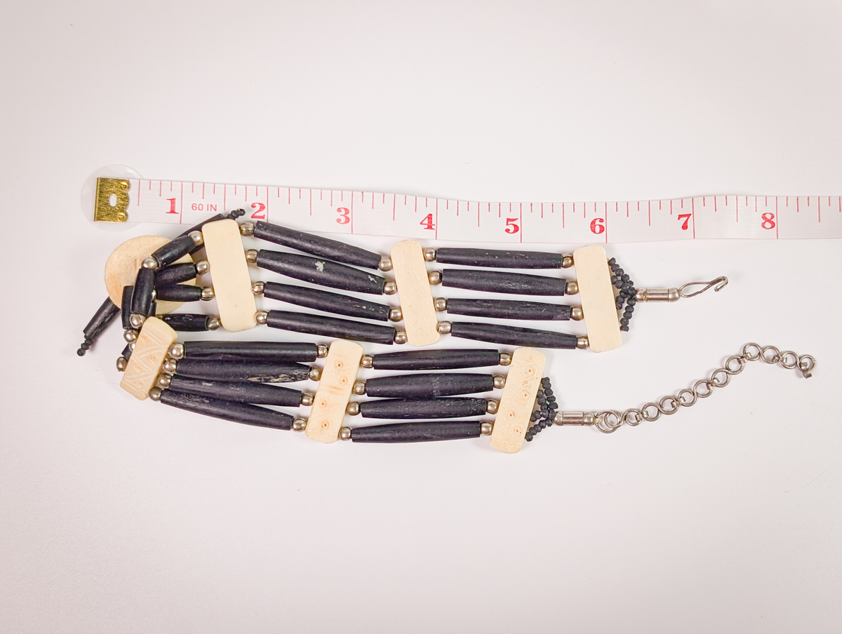 Native Rustic Edge Black & Cream Statement Choker | Carved Bone Choker