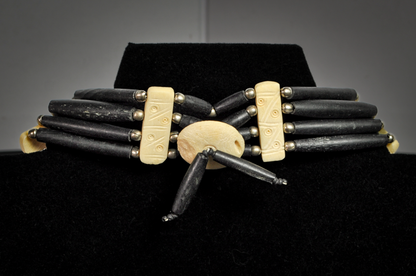 Native Rustic Edge Black & Cream Statement Choker | Carved Bone Choker