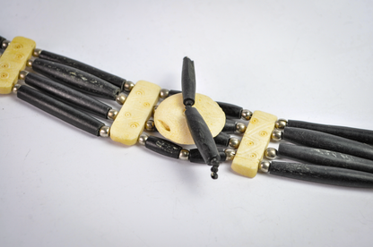 Native Rustic Edge Black & Cream Statement Choker | Carved Bone Choker