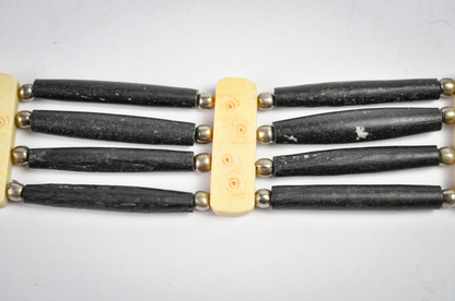 Native Rustic Edge Black & Cream Statement Choker | Carved Bone Choker