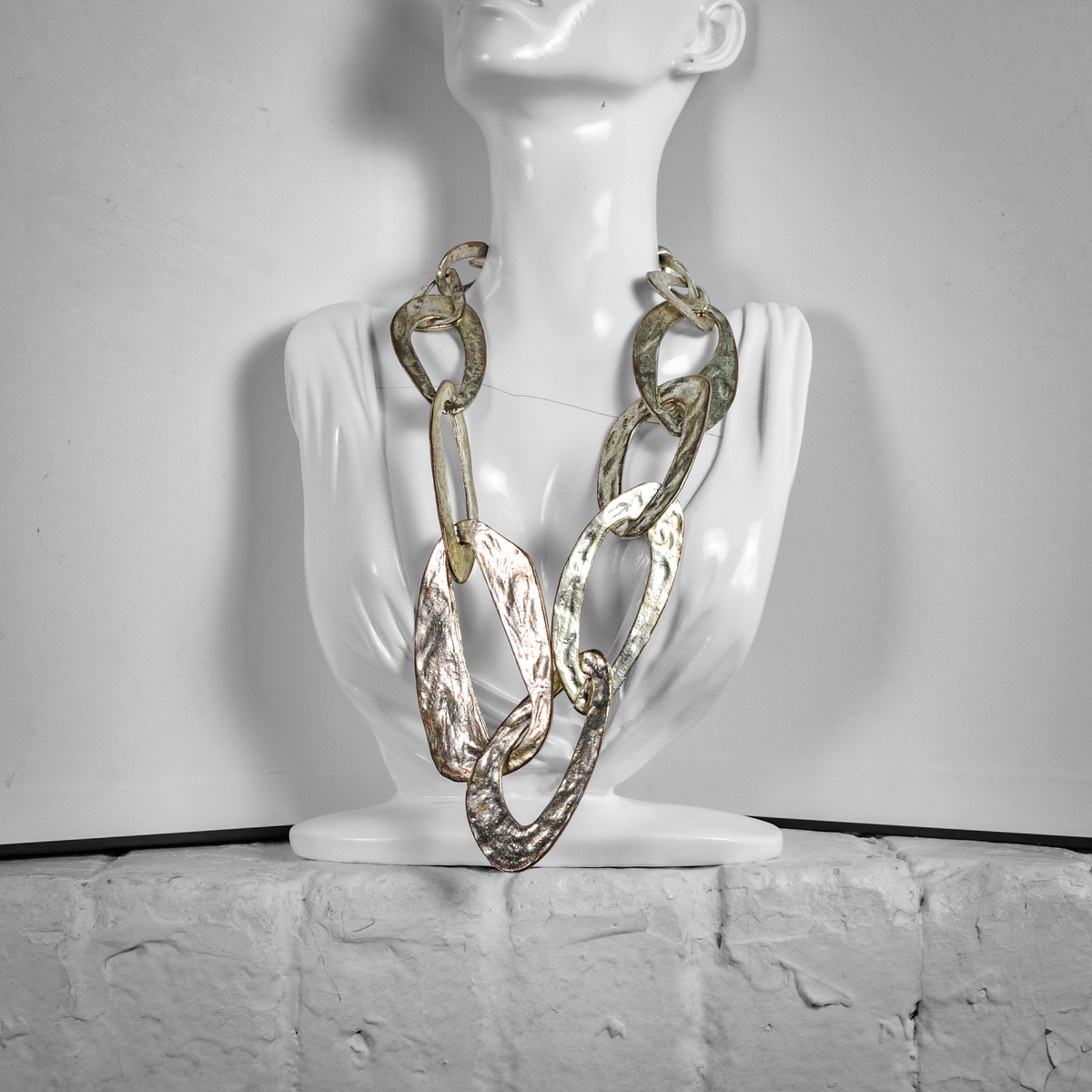 Bold Links Chunky Hammered-Look Silver-Tone Necklace