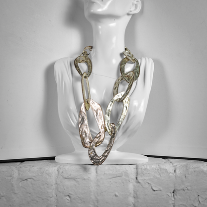 Bold Links Chunky Hammered-Look Silver-Tone Necklace
