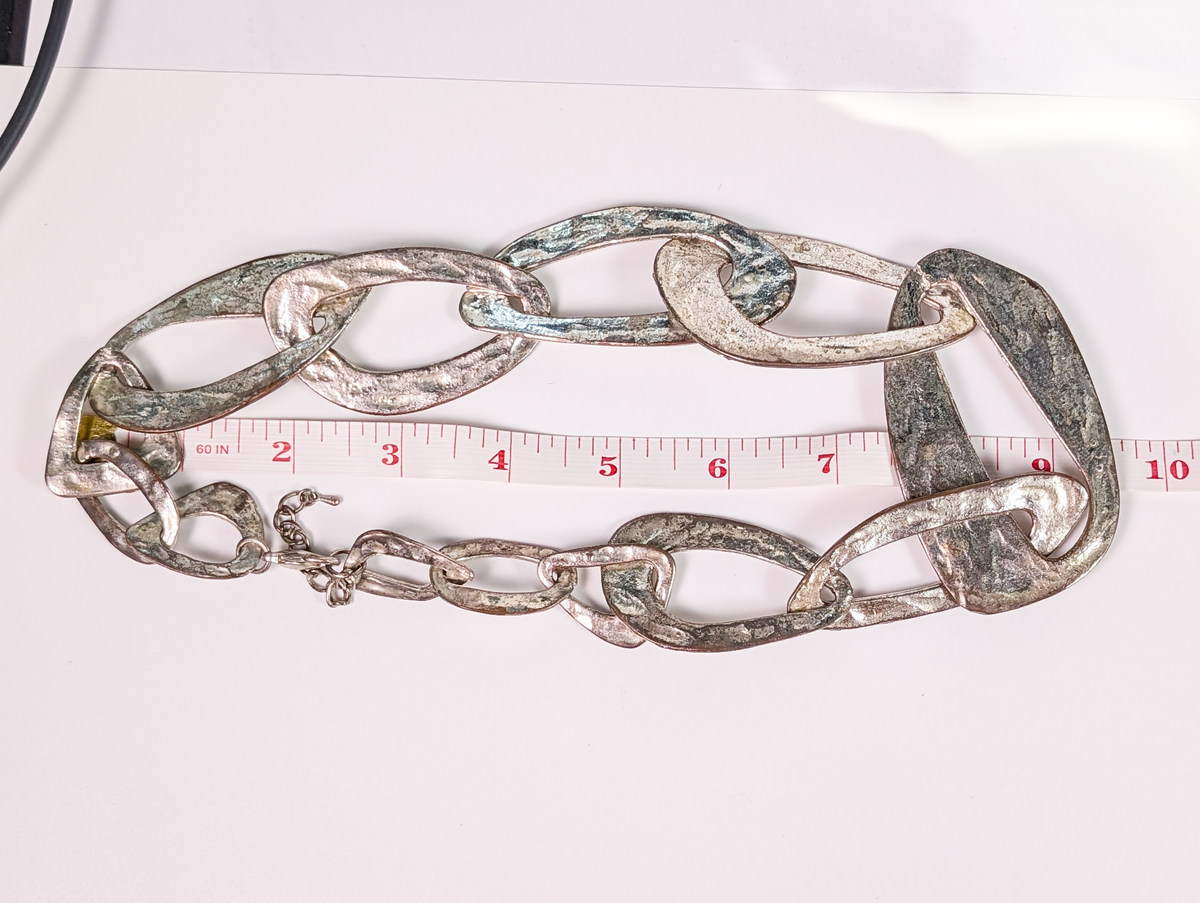 Bold Links Chunky Hammered-Look Silver-Tone Necklace