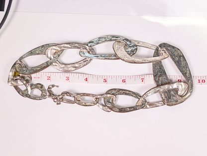 Bold Links Chunky Hammered-Look Silver-Tone Necklace
