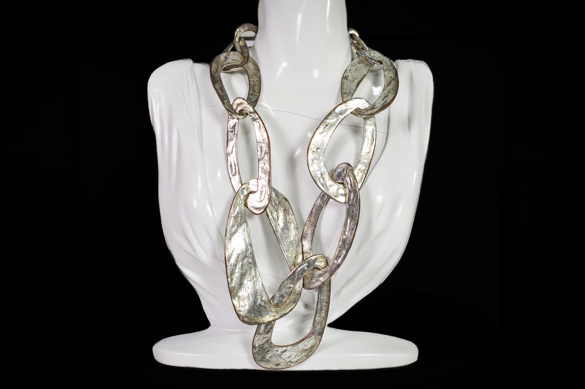 Bold Links Chunky Hammered-Look Silver-Tone Necklace