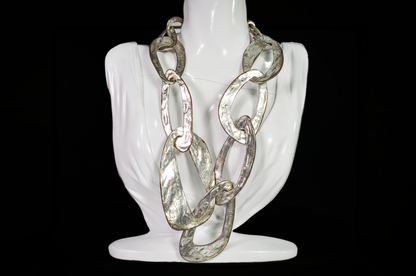 Bold Links Chunky Hammered-Look Silver-Tone Necklace