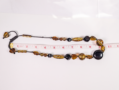 Amber-Colored & Black Mixed Bead Statement Necklace with Heart Accents - 10 inches