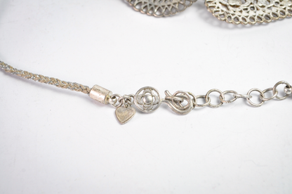 Retro Silver-Tone Floral Openwork Medallion Bib Necklace - 8 Inch Necklace
