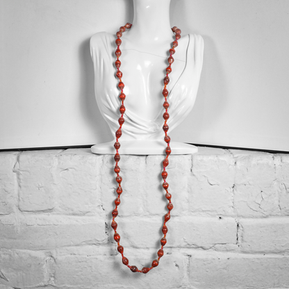 Retro Red Striped Wooden Bead Layered Necklace