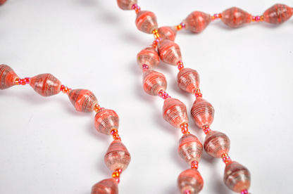 Retro Red Striped Wooden Bead Layered Necklace