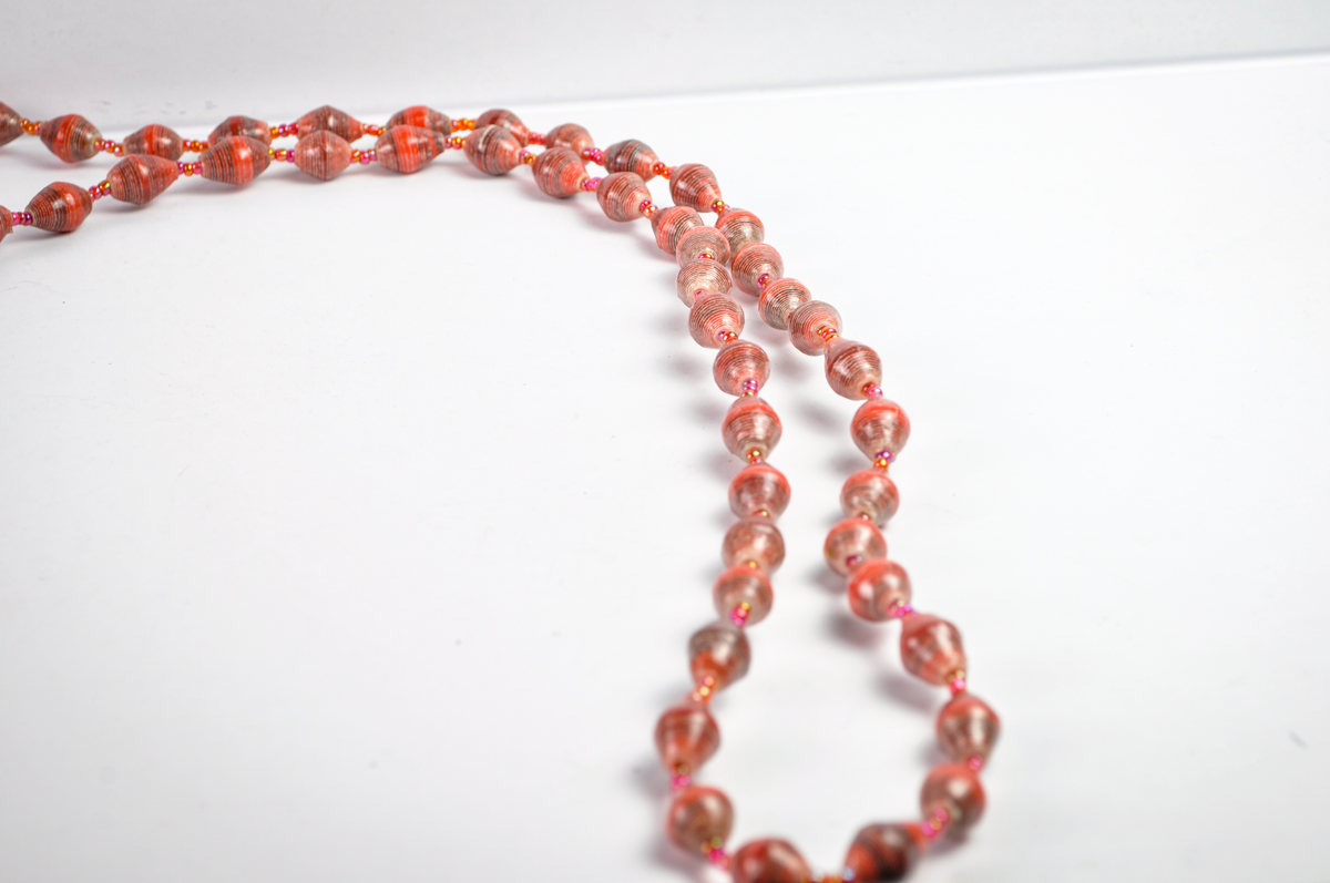 Retro Red Striped Wooden Bead Layered Necklace