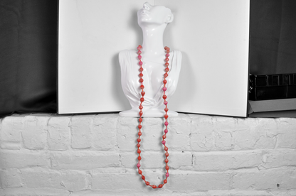 Retro Layered Pink & Coral Orange Wooden Bohemian Bead Necklace