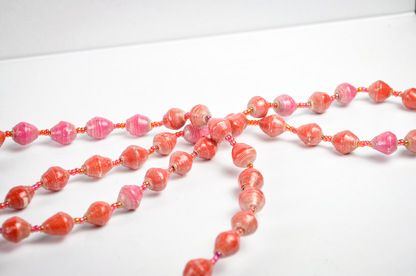 Retro Layered Pink & Coral Orange Wooden Bohemian Bead Necklace