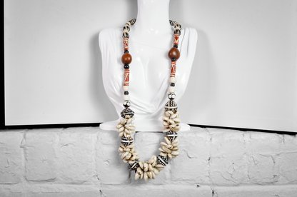 Stunning Cowrie Shell & Patterned Bead Statement Necklace