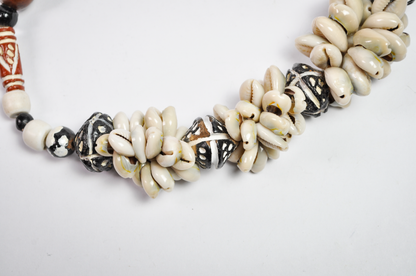 Stunning Cowrie Shell & Patterned Bead Statement Necklace