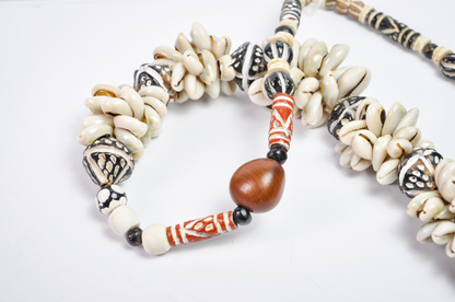 Stunning Cowrie Shell & Patterned Bead Statement Necklace