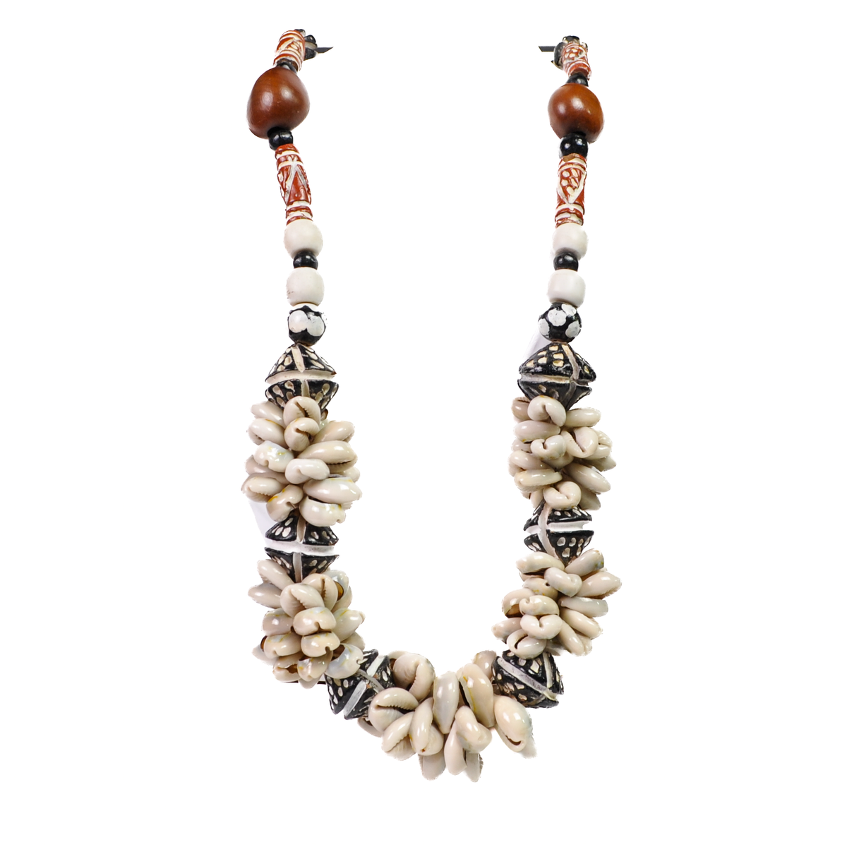 Stunning Cowrie Shell & Patterned Bead Statement Necklace