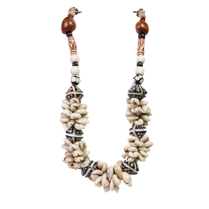 Stunning Cowrie Shell & Patterned Bead Statement Necklace