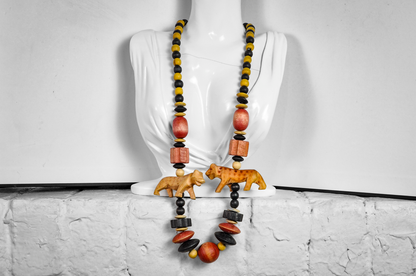 Wild Spirit Carved Animal & Chunky Bead Statement Necklace