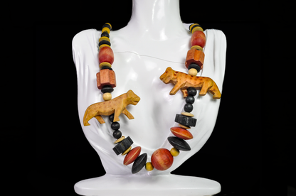 Wild Spirit Carved Animal & Chunky Bead Statement Necklace