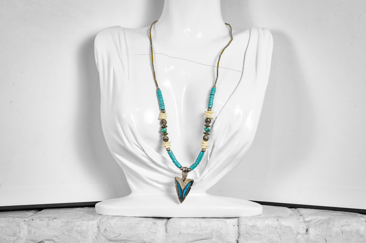 Desert Sky Turquoise & Metal Arrowhead Pendant Necklace