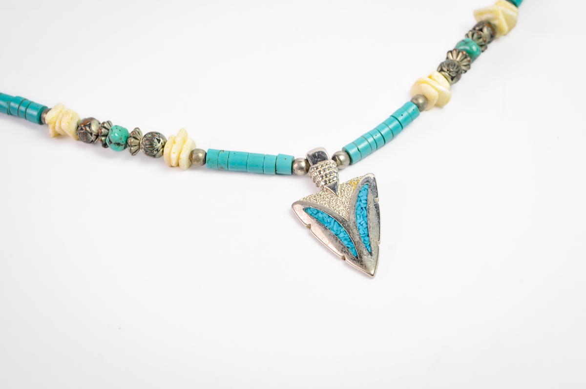 Desert Sky Turquoise & Metal Arrowhead Pendant Necklace