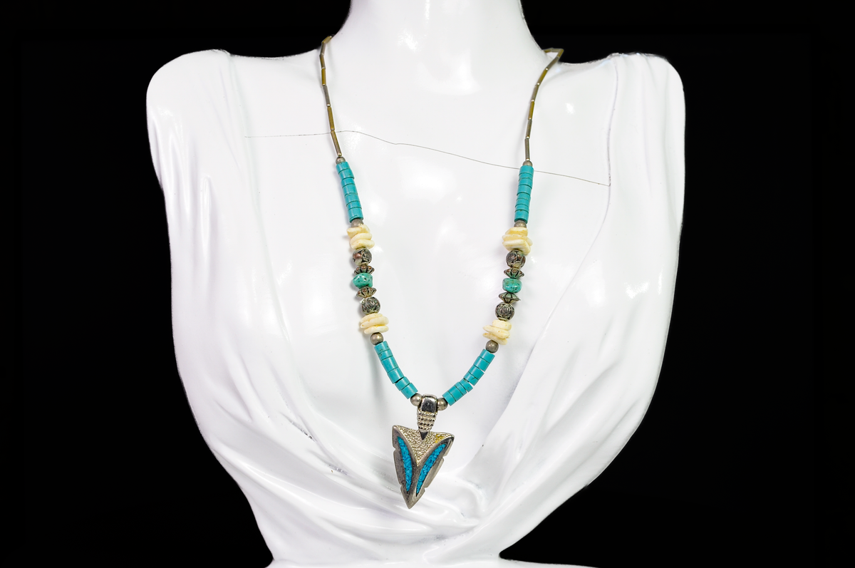 Desert Sky Turquoise & Metal Arrowhead Pendant Necklace