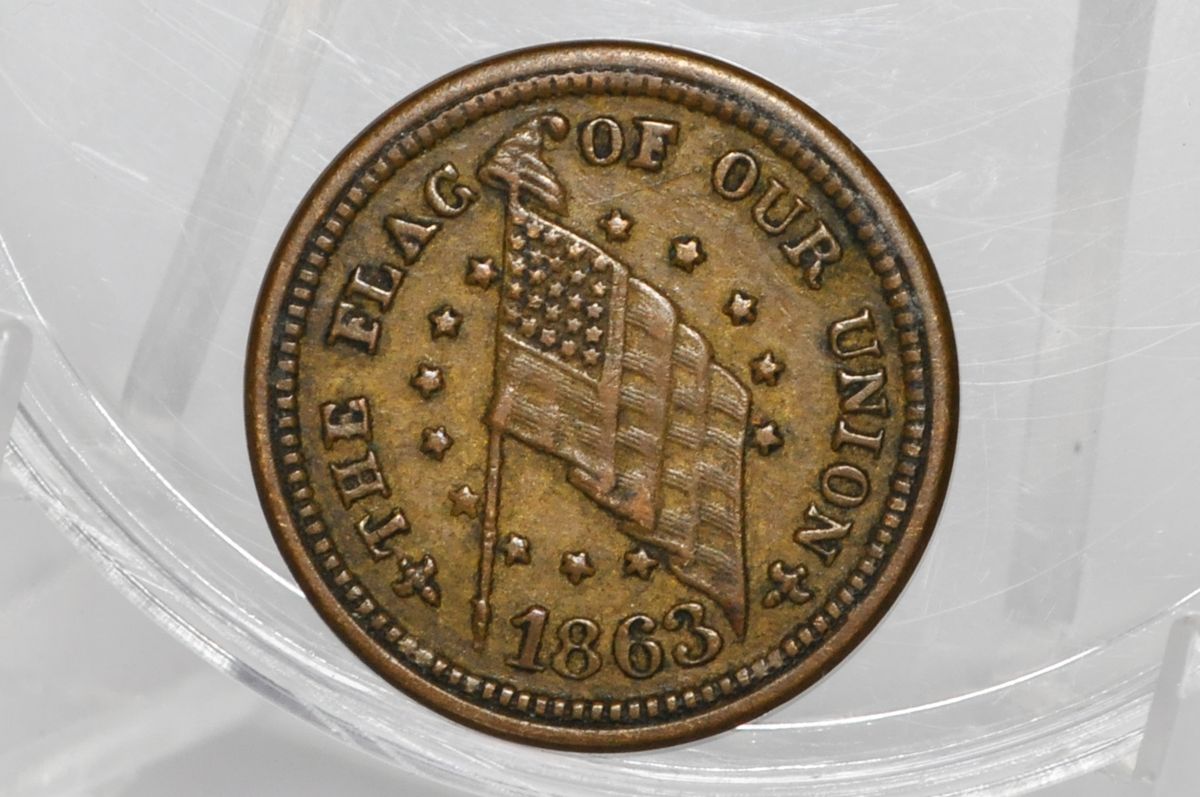 1863 Civil War Token - Dix Token - Patriotic Civil War Tokens, United States Copper - If Anyone Attempts to Tear it down
