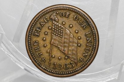 1863 Civil War Token - Dix Token - Patriotic Civil War Tokens, United States Copper - If Anyone Attempts to Tear it down