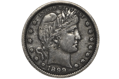 1899 Barber Silver Quarter - XF+ Detail, Dark Color - 1899P Barber Quarter - Unique Coin