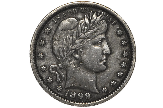 1899 Barber Silver Quarter - XF+ Detail, Dark Color - 1899P Barber Quarter - Unique Coin