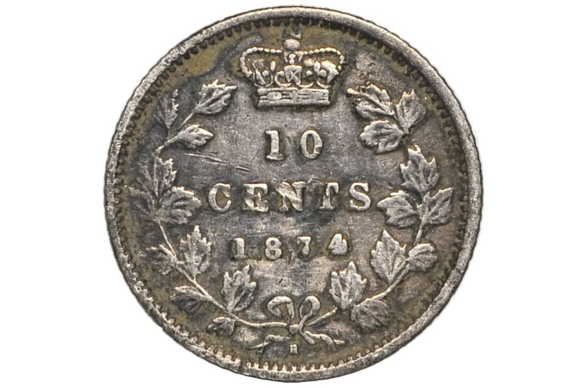 1874 Canadian 10 Cent- XF Details - Low Mintage Date