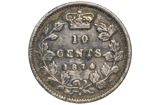 1874 Canadian 10 Cent- XF Details - Low Mintage Date