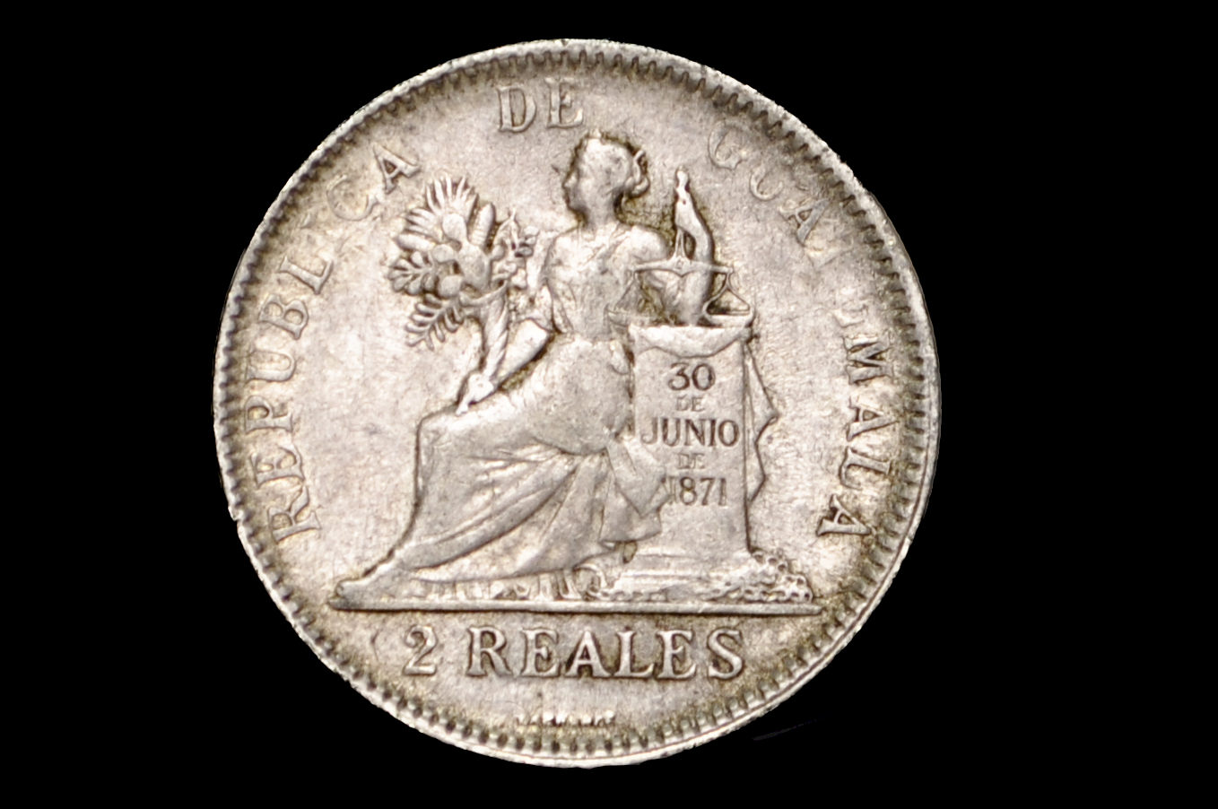 Rarer 1895 Guatemala 2 Reales - XF45 - Historic Coin Type - Republic of Guatemala Coin - Guatemala Quetzal