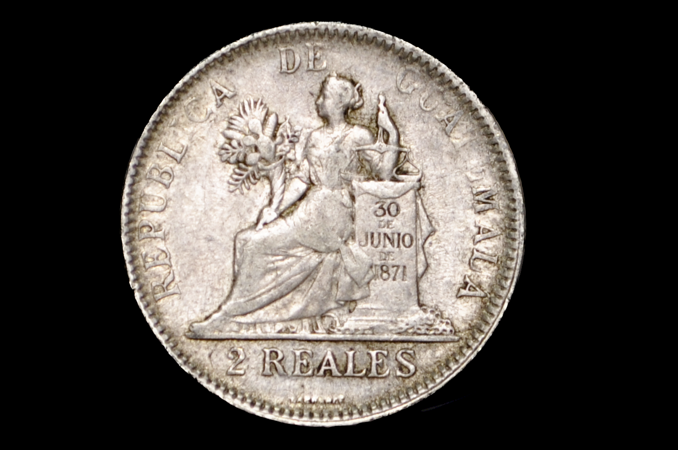 Rarer 1895 Guatemala 2 Reales - XF45 - Historic Coin Type - Republic of Guatemala Coin - Guatemala Quetzal
