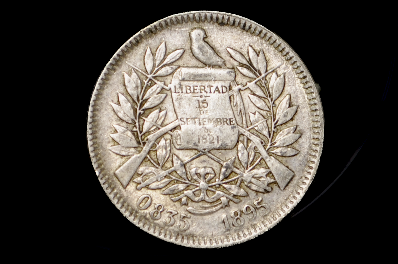 Rarer 1895 Guatemala 2 Reales - XF45 - Historic Coin Type - Republic of Guatemala Coin - Guatemala Quetzal