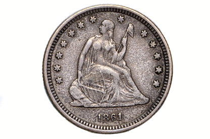 1861 Seated Liberty Quarter - XF - 1861 Silver Quarter 1861 Liberty Seated Quarter; Historic Coin Type, Great Collection Addition