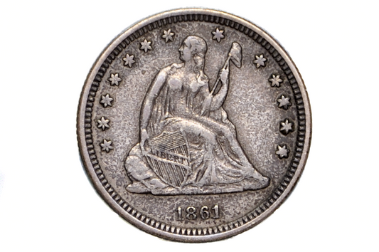 1861 Seated Liberty Quarter - XF - 1861 Silver Quarter 1861 Liberty Seated Quarter; Historic Coin Type, Great Collection Addition