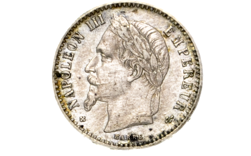 1867 French 50 Centimes - Uncirculated, Beautiful Luster - BB Mint Mark (rarer), Strasbourg Mint - Silver - Napoleon III France Fifty Centimes 1867BB, Napoleon the 3rd