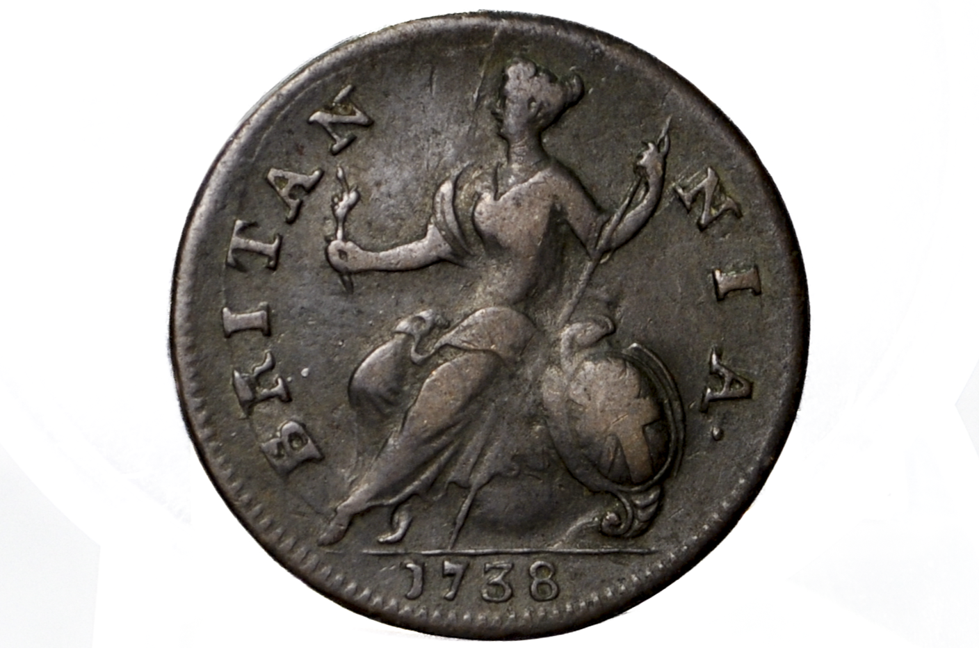 1738 Great Britain Halfpenny – King George II Colonial Era Copper Coin - VF+ - 1738 UK 1/2 Penny - Fantastic Coin for a Collection