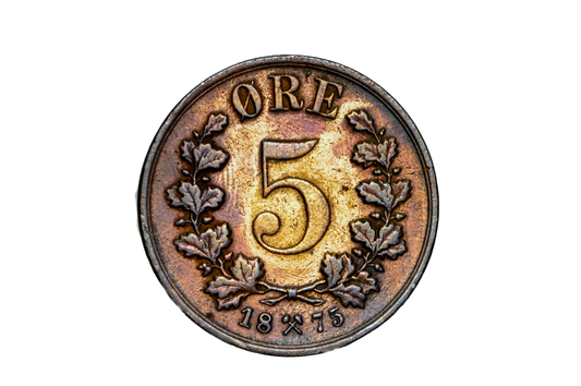 Rare 1875 Norway 5 Ore Coin - Great Condition - Norwegian Five Ore Coin 1875, Lower Mintage Coin, Few Surviving